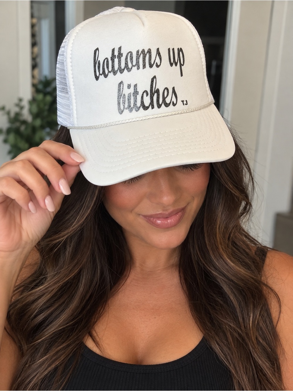 White Trucker Hat with Script Slogan